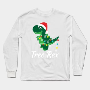 Cute Tyrannosaurus Tree Rex Funny Dino Santa Hat Christmas Dinosaur Long Sleeve T-Shirt